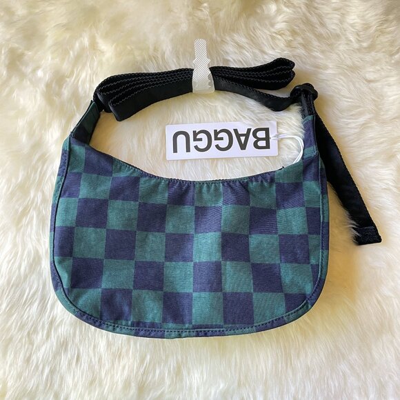 NWT Baggu Small Crescent Bag - Navy Green Check - Picture 3 of 11